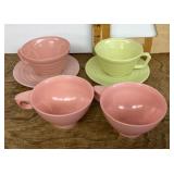 Moderntone cups and saucers, 2 Melmac cups