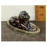 Iridescent slag glass lion figure