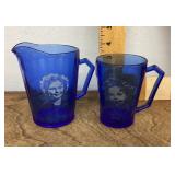Cobalt blue Shirley Temple glass pitcher and mug