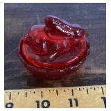 Miniature red glass bunny covered dish