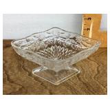 Clear glass diamond-shaped candy dish