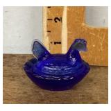 Mini cobalt blue glass hen on a nest
