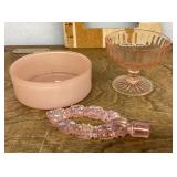 Pink glass stopper, powder jar, sherbet