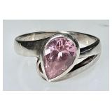 Sterling silver ring with pink stone