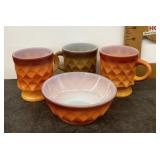 Fire-King mugs and bowl