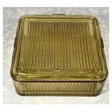 8" Federal Glass square amber refrigerator dish