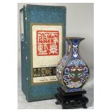4 1/2" cloisonne vase with stand & box