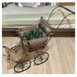 Antique wicker baby stroller