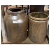 2 salt glazed stoneware crocks