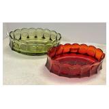 Red and green coin glass console bowls