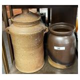 Studio pottery and 7" salt glazed crock