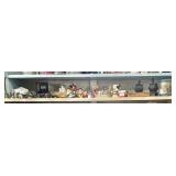 Shelf w/cast iron, Edison cylinder, Disney, etc.