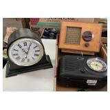 Quartz mantel clock, clock radio, old radio