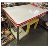 Red and white enamel top table 25x40