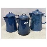 3 graniteware coffee pots