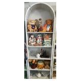 White wicker shelf and contents