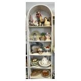 White wicker shelf and contents