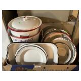 Large flat of enamelware