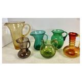 6 crackle glass pitchers
