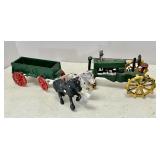Cast iron tractor and horse & wagon
