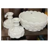 Westmoreland glass bowl & candleholders
