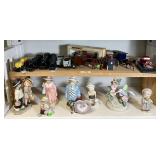 Small trains, cast metal truck bank, figurines