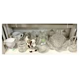 Shelf w/clear glass, milk glass sugar/creamer