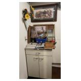 Enamel top metal cabinet and home dï¿½cor