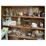 3 shelves of misc. home dï¿½cor, glass, etc.
