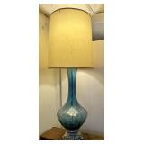 36" blue glass mid century table lamp