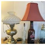 Brass oil lamp, Bud glass lamp, decorator lamp