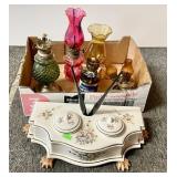 Flat with small oil lamps and porcelain inkwell