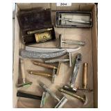 Flat of assorted safety razors & straight razor