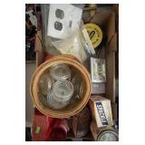 Flat with glass jar lids, vintage products, etc.
