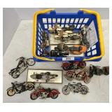 Basket of toy motorcycle models