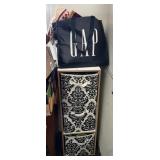 3 basket storage shelf w/plastic & cloth bags