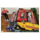 Flat w/NASCAR diecast vehicles, resin figure,