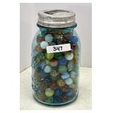 Quart canning jar of marbles