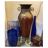 Home dï¿½cor group with blue glass vases, etc.