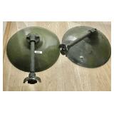 2 vintage green enamel lights 14" diameter