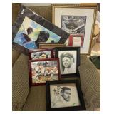 Group of framed sports memorabilia