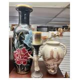 2 large vases and antler candleholder
