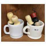 2 shaving mugs and 4 brushes
