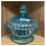 Blue glass candy dish