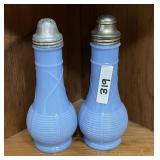 Blue delphite salt & pepper shakers