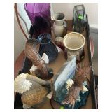 Flat w/vases, porcelain & resin eagles, etc.