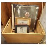 Wooden crate with sports pictures