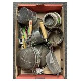 Flat of vintage sifters and strainers