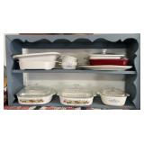 Corning ware and assorted bakeware w/shelf