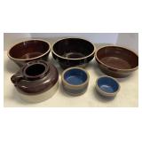 Flat of brown stoneware bowls & bean pot